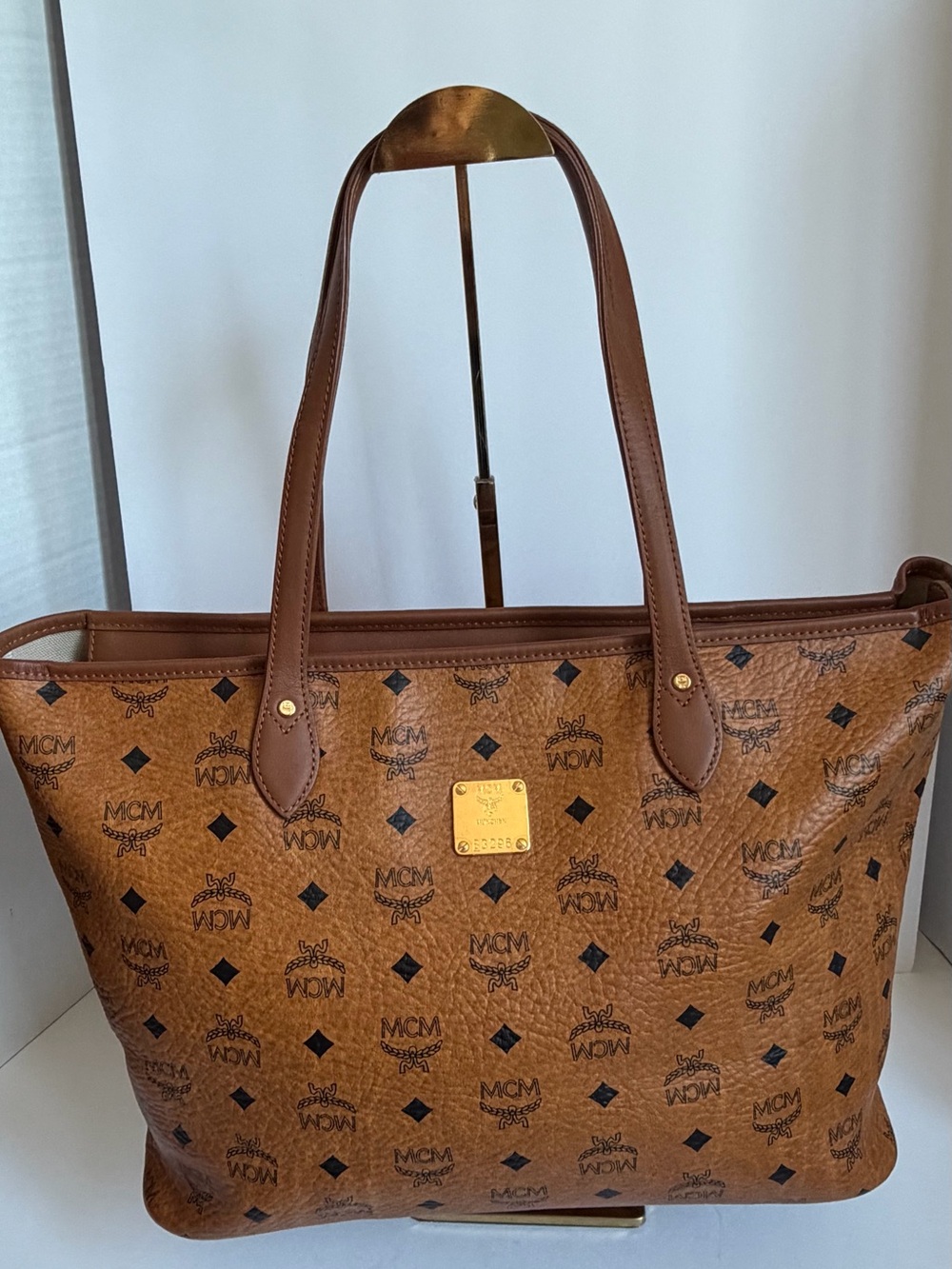 MCM Cognac Visetos  Shopper Tote
